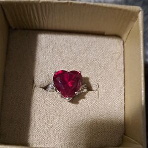 Radiant Heart Ruby Ring in Silver Setting